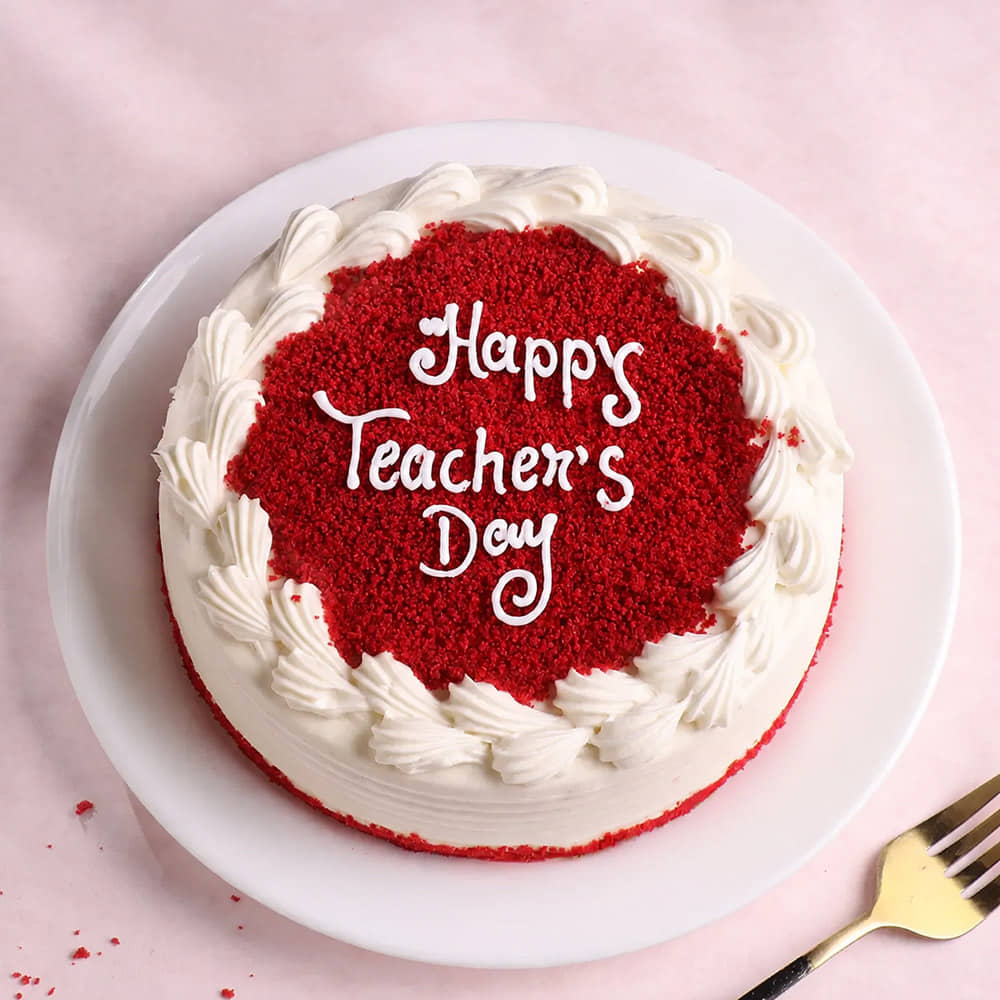 Side View of Red Velvet Teachers Day Cake