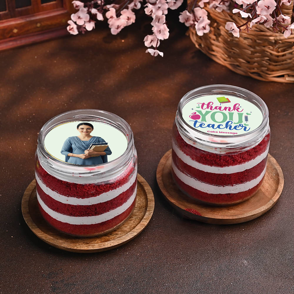 Teachers Day Red Velvet Photo Jar Cakes