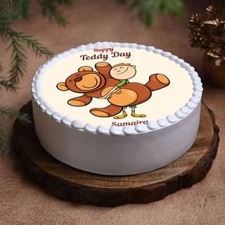 Side View of Teddy Day Poster Cake For Your Valentine