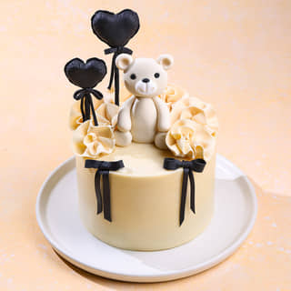 Front View of Teddy Hugs Balloon Cake