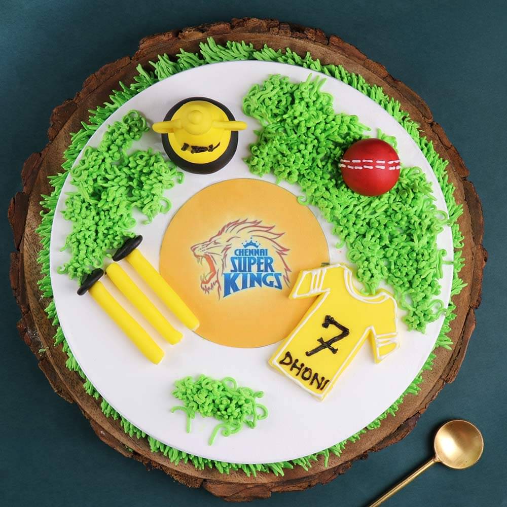 Top View of Thala For A Reason IPL Cake
