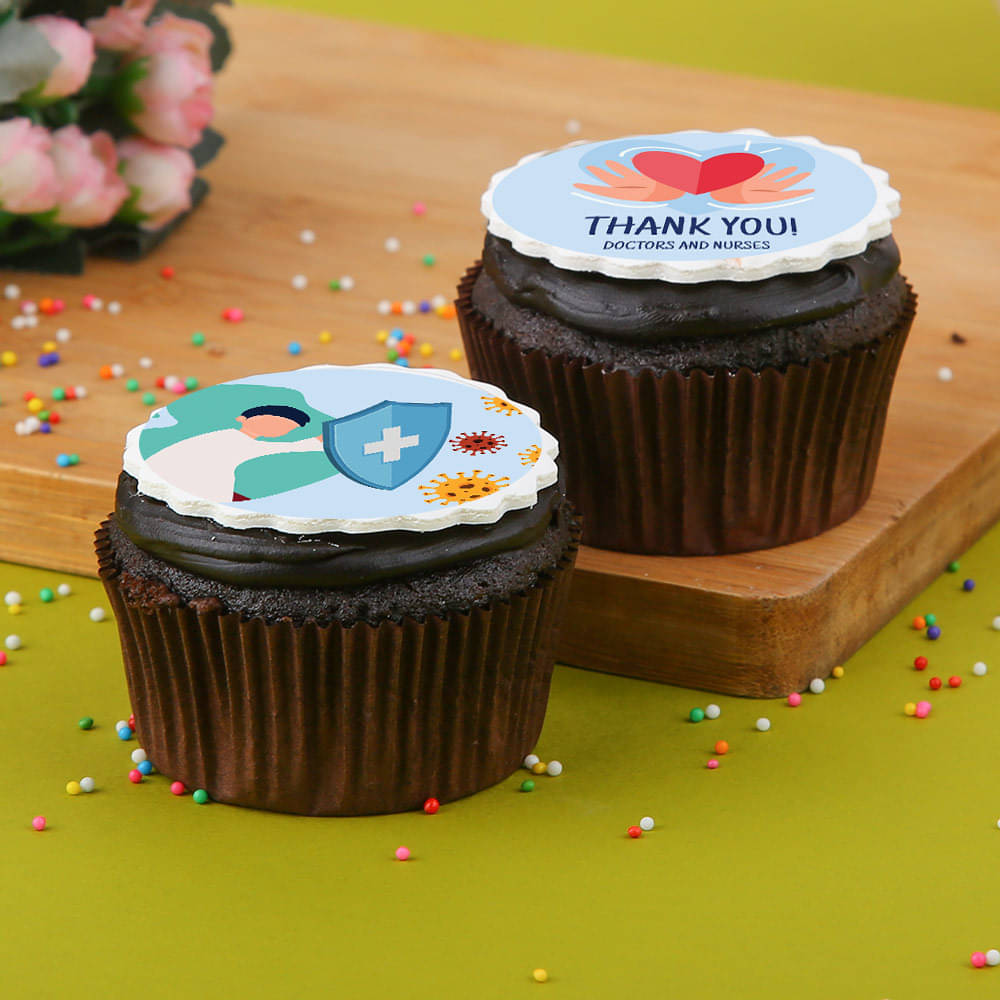 Side View of Personalised Doctors Day Cupcakes