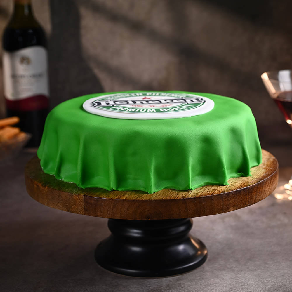 Side View of Heineken Beer Theme Cake