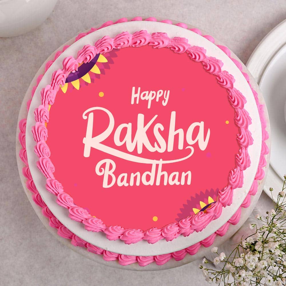 Photo Cake With Rudraksh Rakhi Top View of Photo Cake With Rudraksh Rakhi