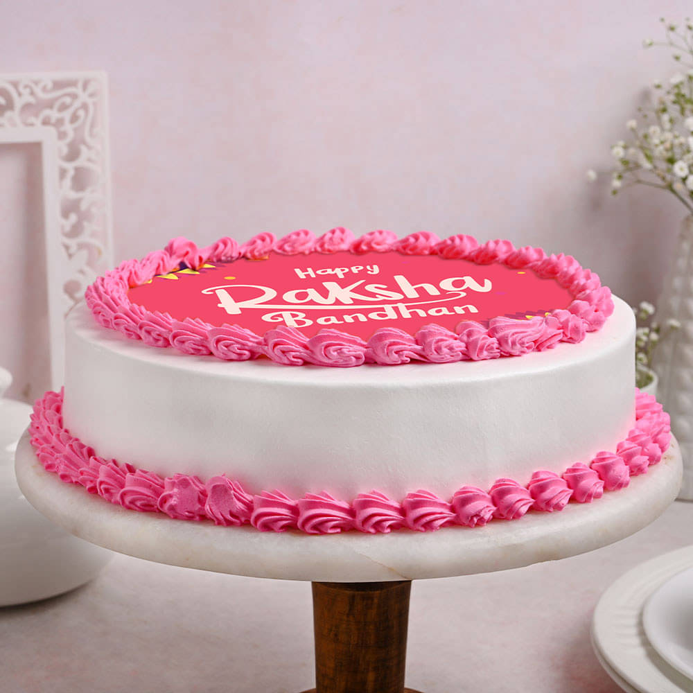 Photo Cake With Rudraksh Rakhi Side View of Photo Cake With Rudraksh Rakhi