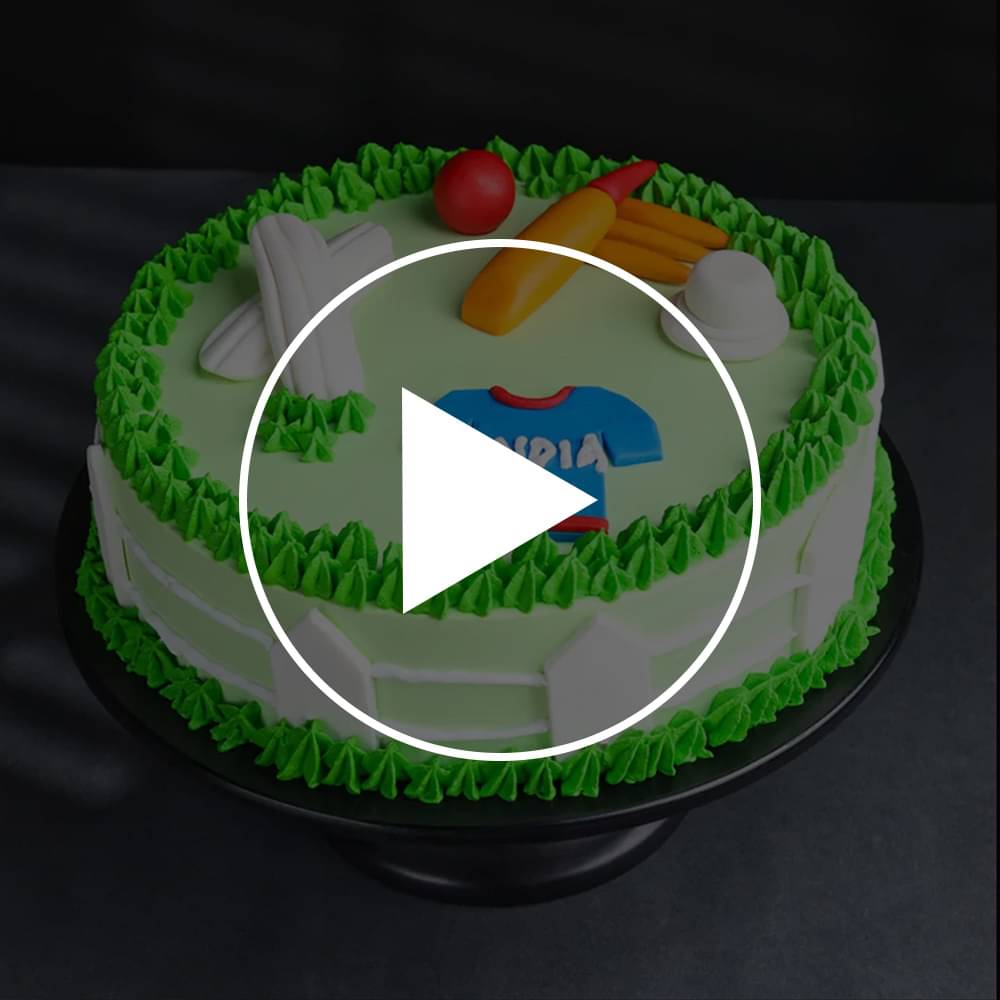 Cream Fondant Cricket Field Cake