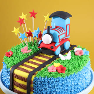 Zoomed-in View of Thomas Train Adventure Cake
