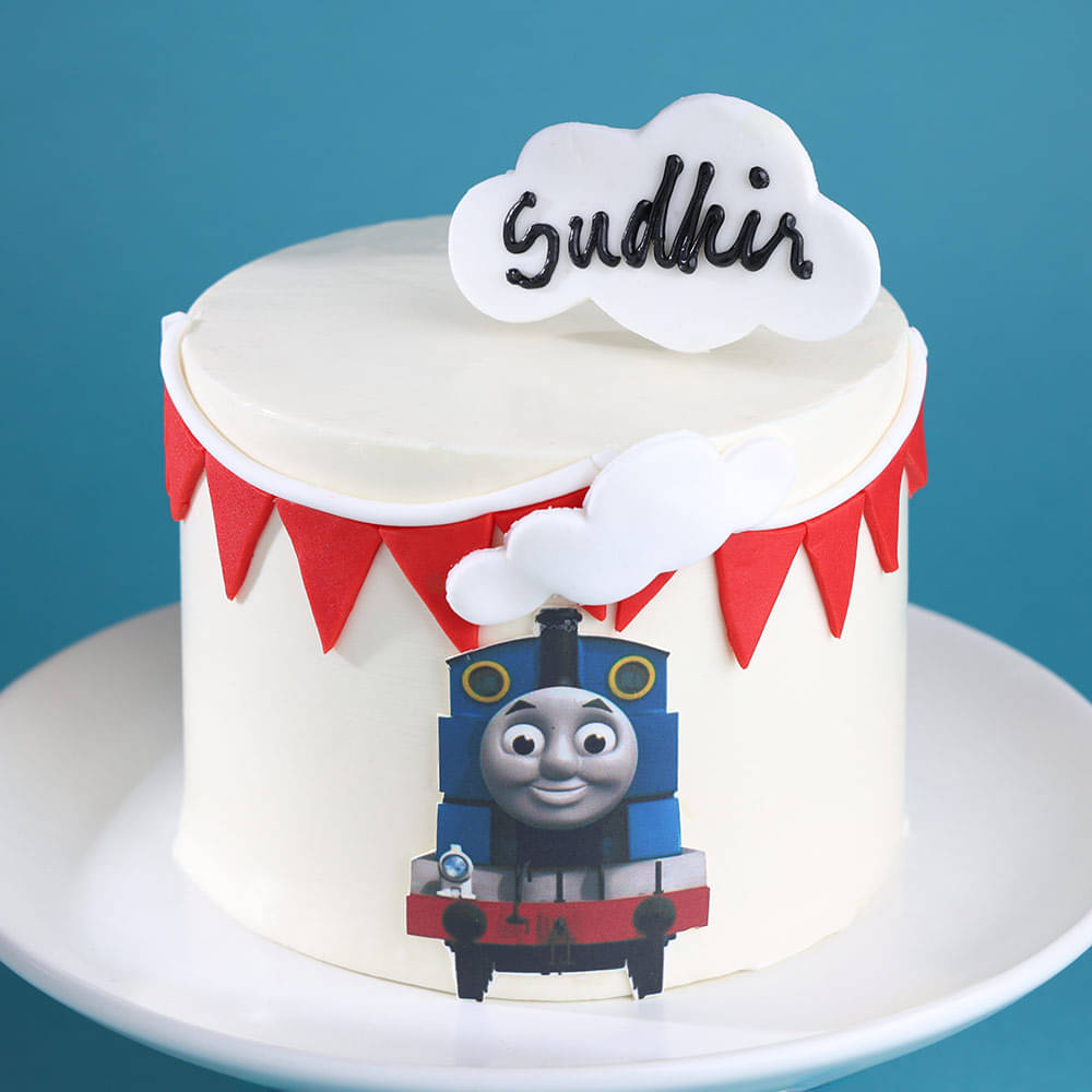 Zoomed-in View of Thomas Train Birthday Cake