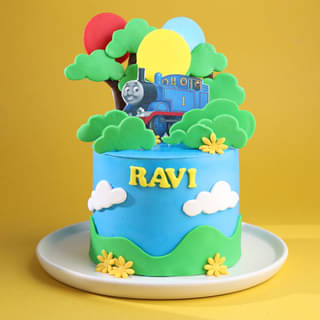 Side View of Thomas Train Celebration Cake