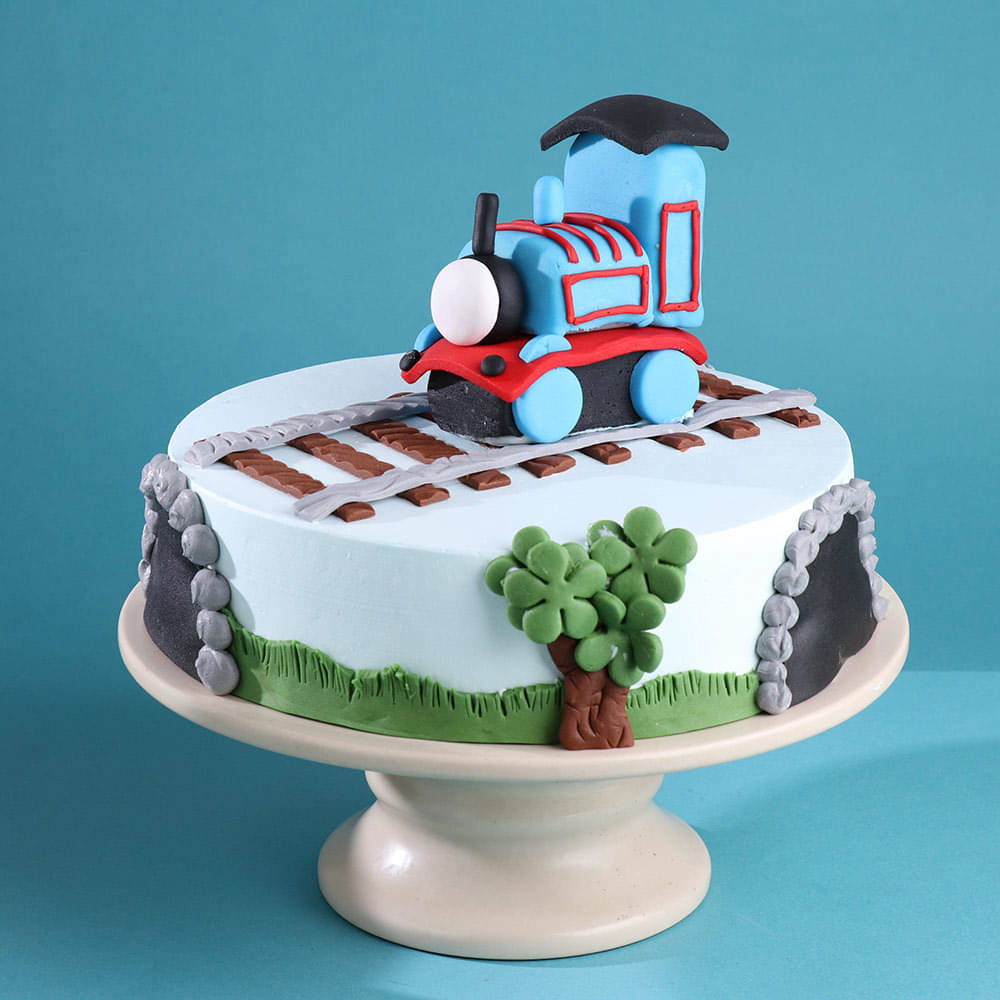 Zoomed-in View Thomas Train Fun Track Cake