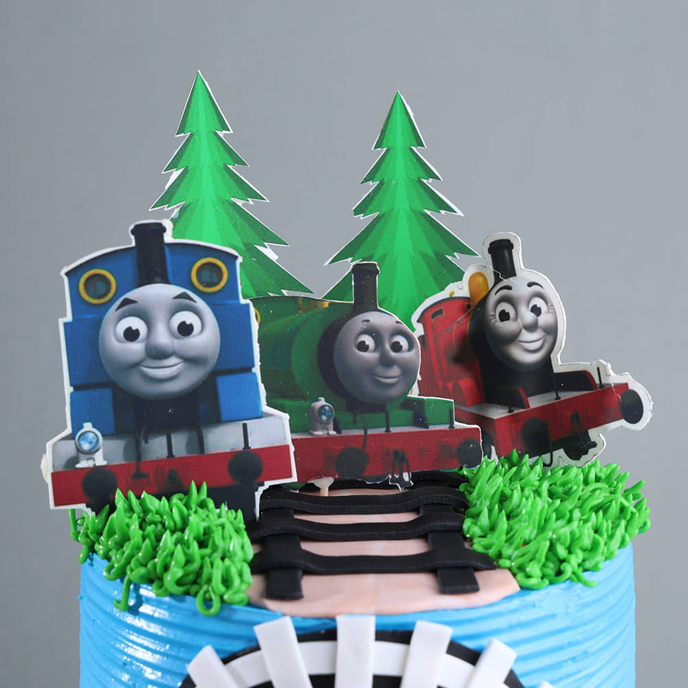 Zoomed-in View of Thomas Train Party Express Cake