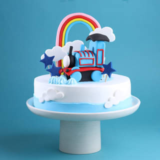 Side View of Thomas Train Rainbow Cake