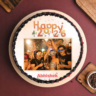 Top View of Timeless Elegance New Year Photo Cake