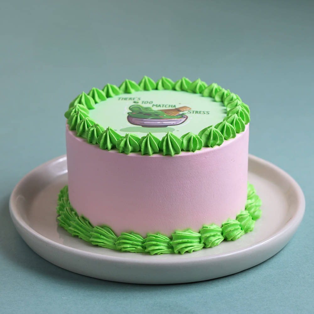 Side View of Matcha Stress Bento Cake