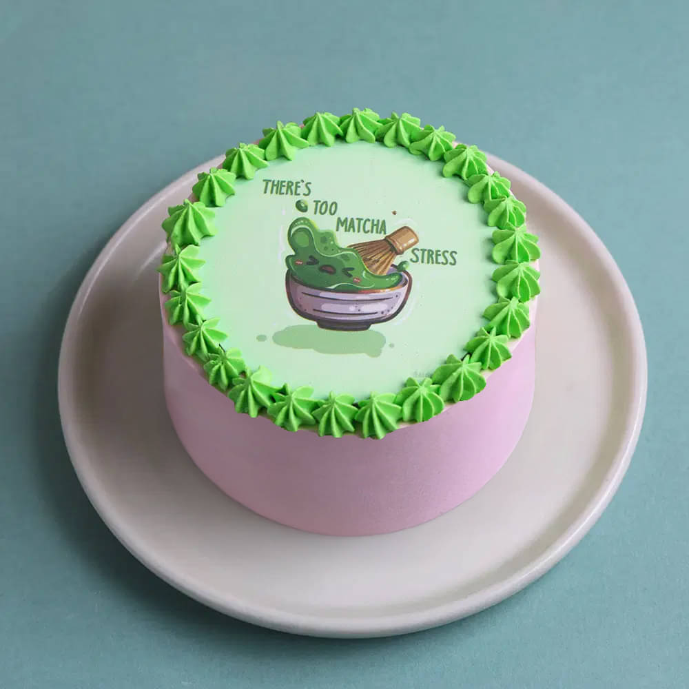 Front View of Matcha Stress Bento Cake Front View of Matcha Stress Bento Cake