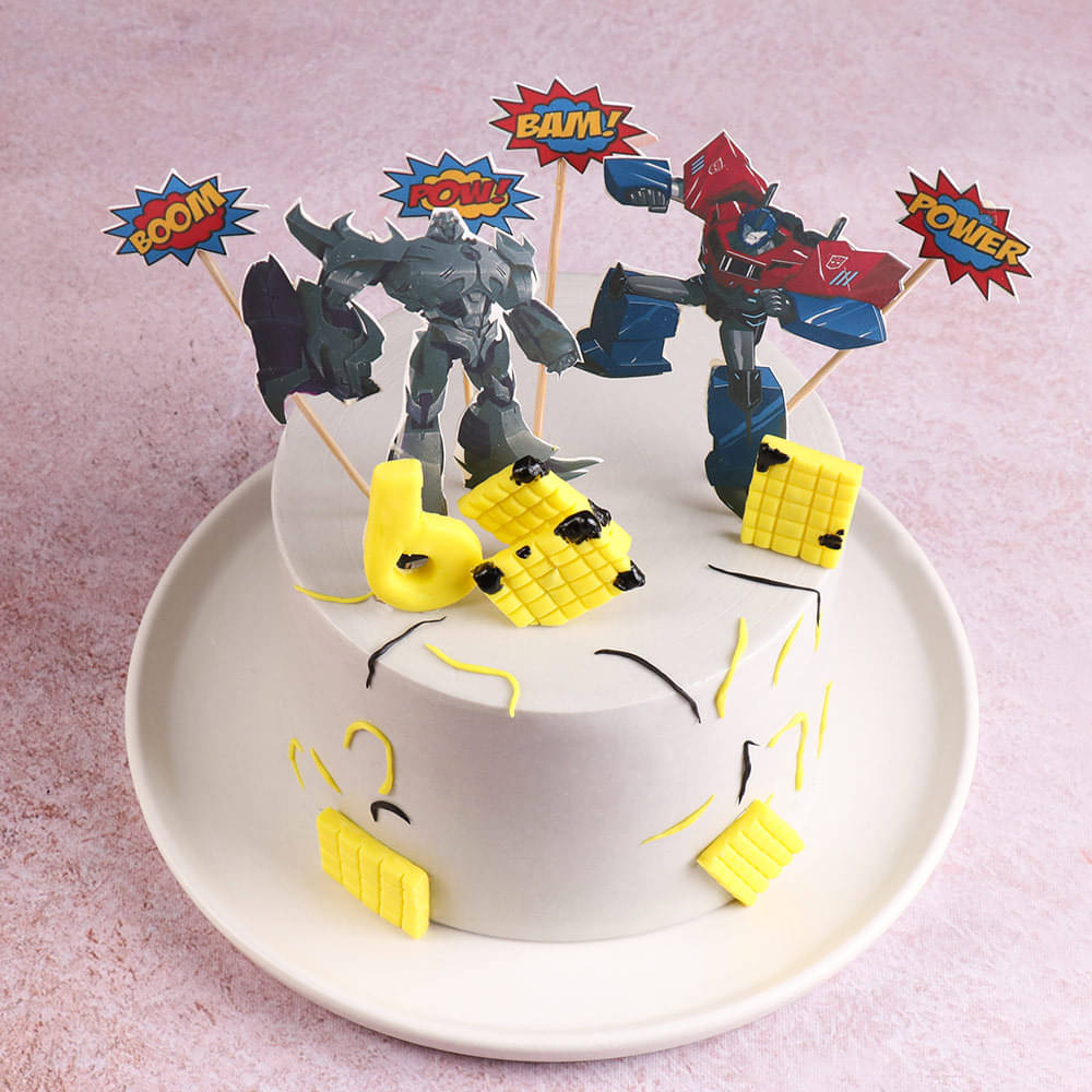 Front Angled view of Transformer Characters Theme Cake