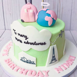 Zoomed View of Travel Dreams Birthday Fondant Cake