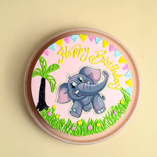 Front View of Tropical Elephant Safari Cake