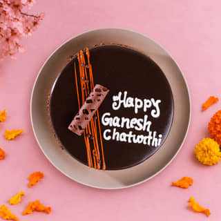 top view Ganesh Chaturthi Choco Truffle Cake top view Ganesh Chaturthi Choco Truffle Cake