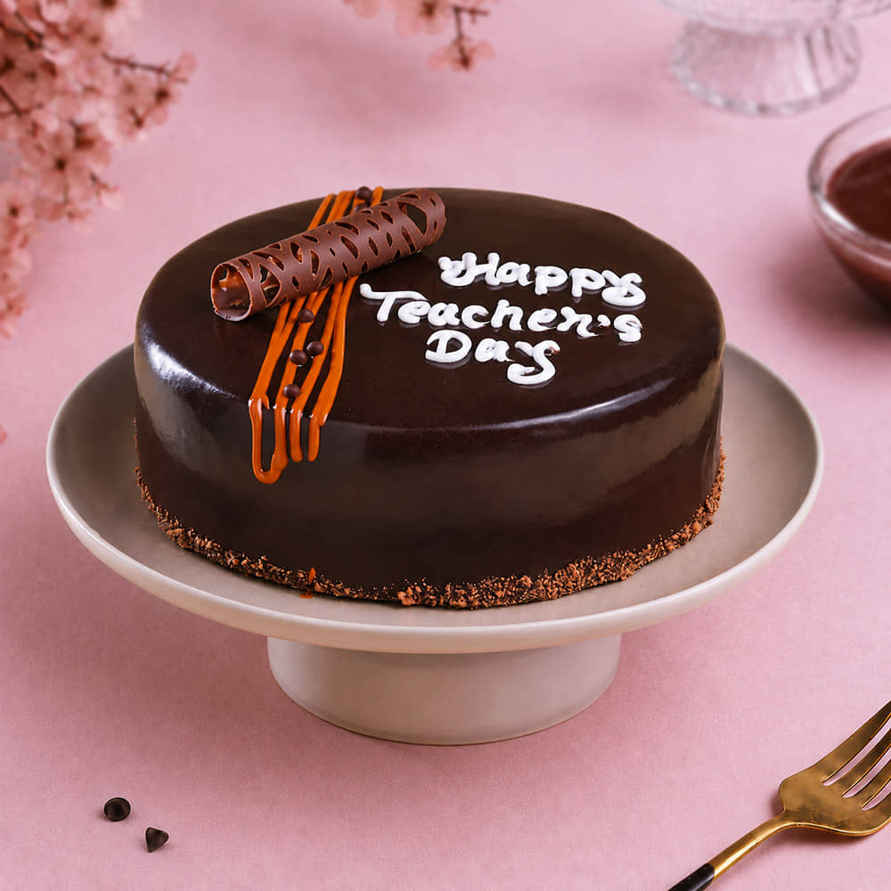 Top View of Teachers Day Choco Truffle Cake