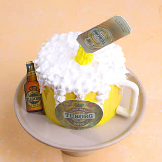 Top View of Tuborg Beer Themed Cake