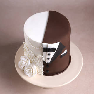 Front View of Tuxedo N Gown Anniversary Cake
