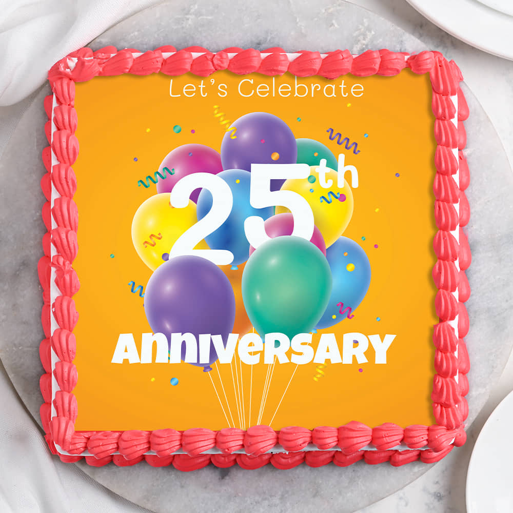Yummy Square Shaped Twenty Fifth Anniversary Cake