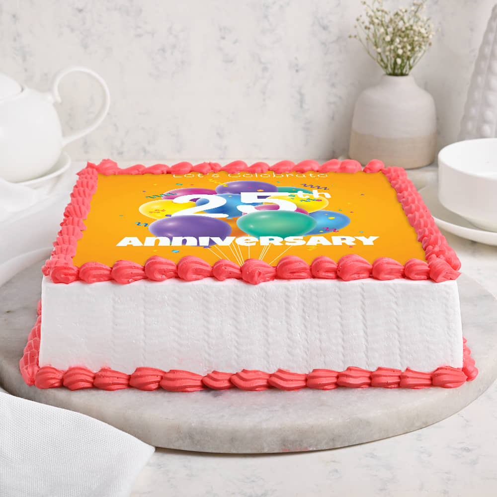 Yummy Square Shaped Twenty Fifth Anniversary Cake