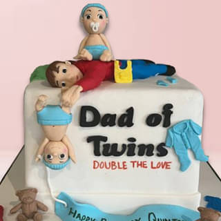 Zoomed View of  Twins Baby Theme Fondant Cake For Dad