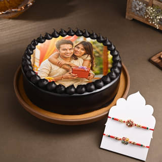 Two Designer Rakhis With Photo Cake 