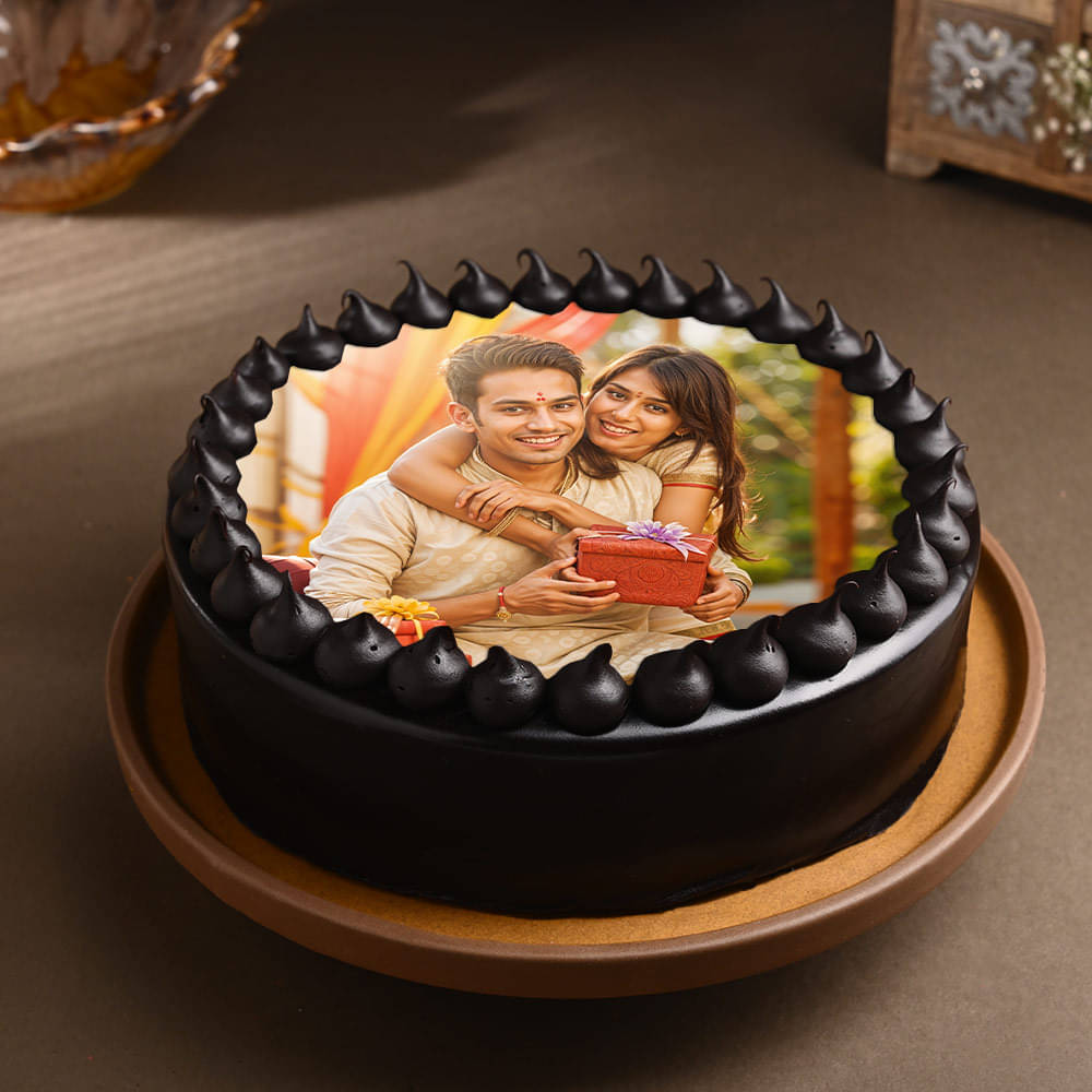 Two Designer Rakhis With Photo Cake Two Designer Rakhis With Photo Cake