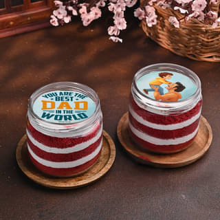 Two Personalised Red Velvet Jar Cakes For Dad