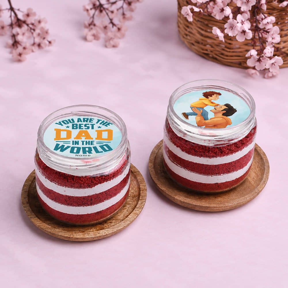 Two Personalised Red Velvet Jar Cakes For Dad Two Personalised Red Velvet Jar Cakes For Dad