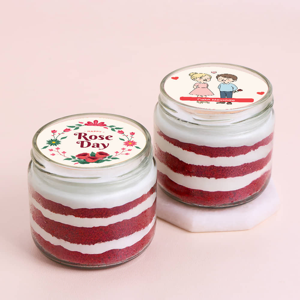 Two Rose Day Red Velvet Jar Cakes