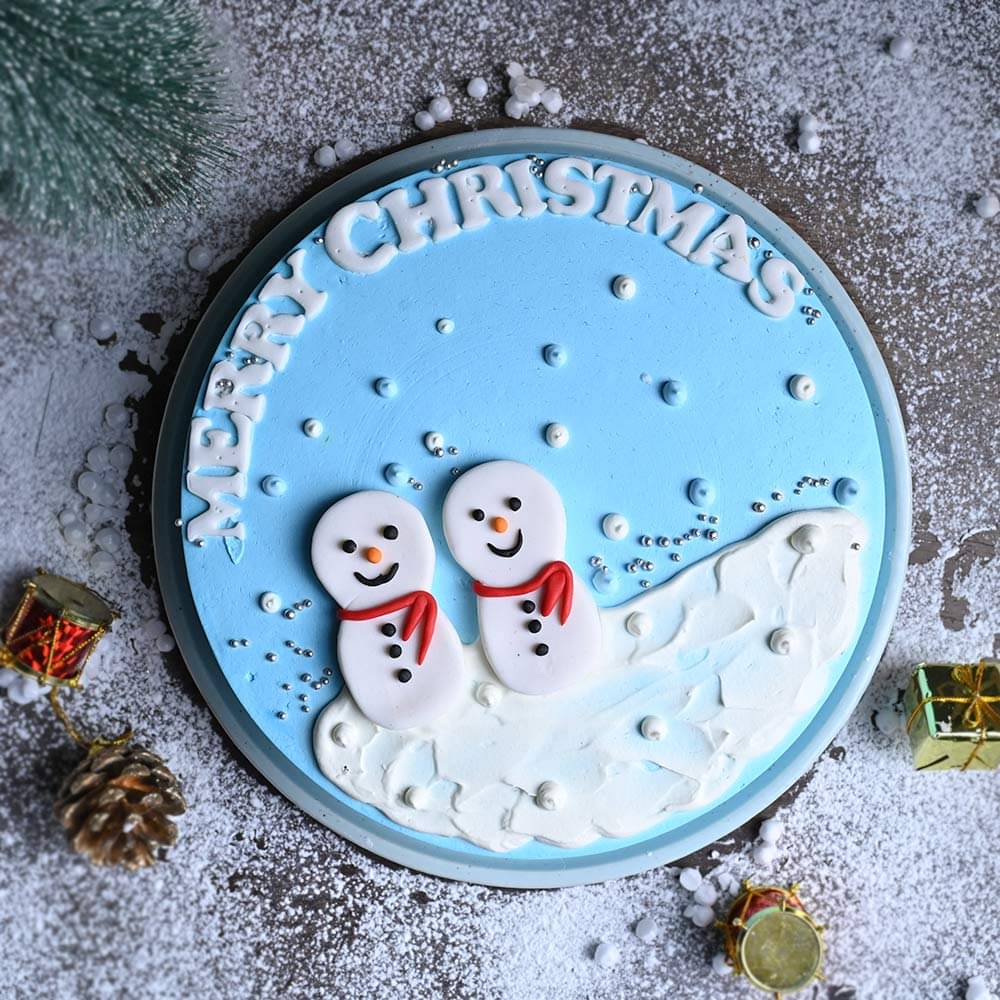Two Snowmen Christmas Pineapple Cake