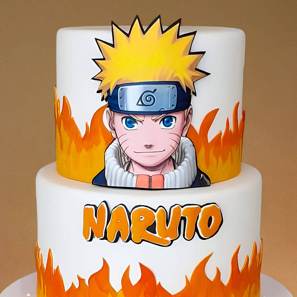 Zoomed View of Two-Tier Blazing Naruto Cake
