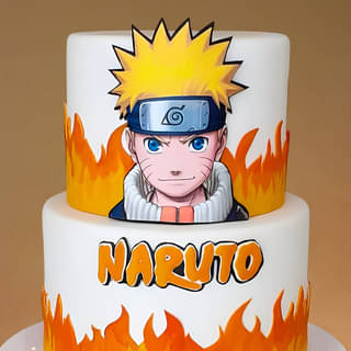 Zoomed View of Two-Tier Blazing Naruto Cake