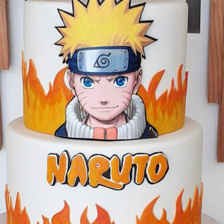 Zoomed View of Two-Tier Blazing Naruto Cake