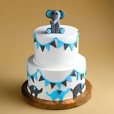 Two Tier Pastel Elephant Fondant Cake