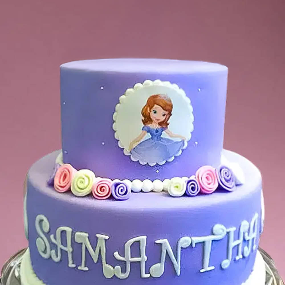 Princess Sofia Cake Zoomed-In View of Two Tier Sofia Cake