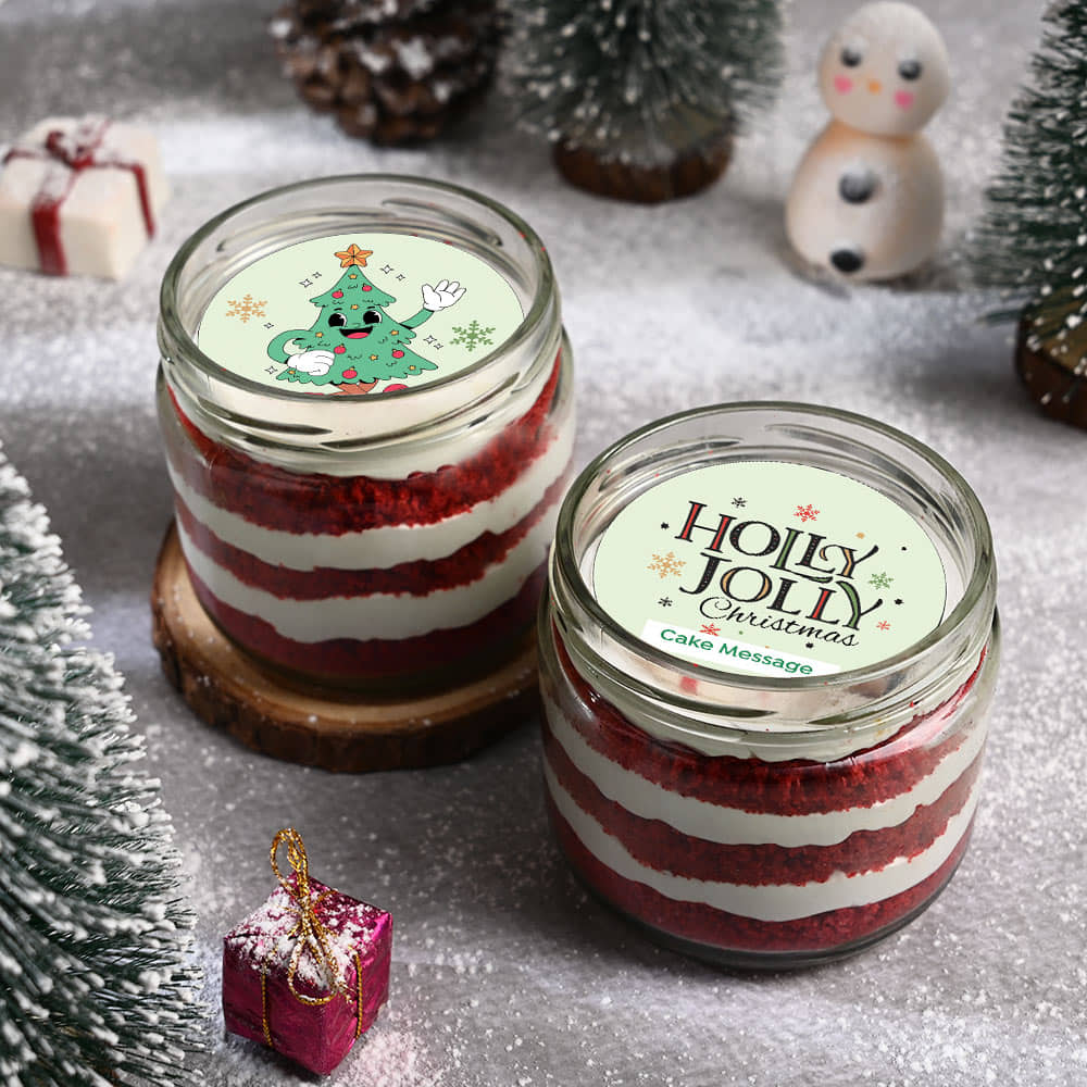 Two Xmas Themed Red Velvet Jar Cakes