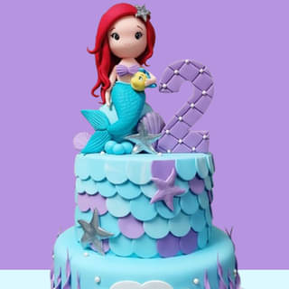 Zoomed View Of Under The Sea Mermaid Theme Fondant Cake