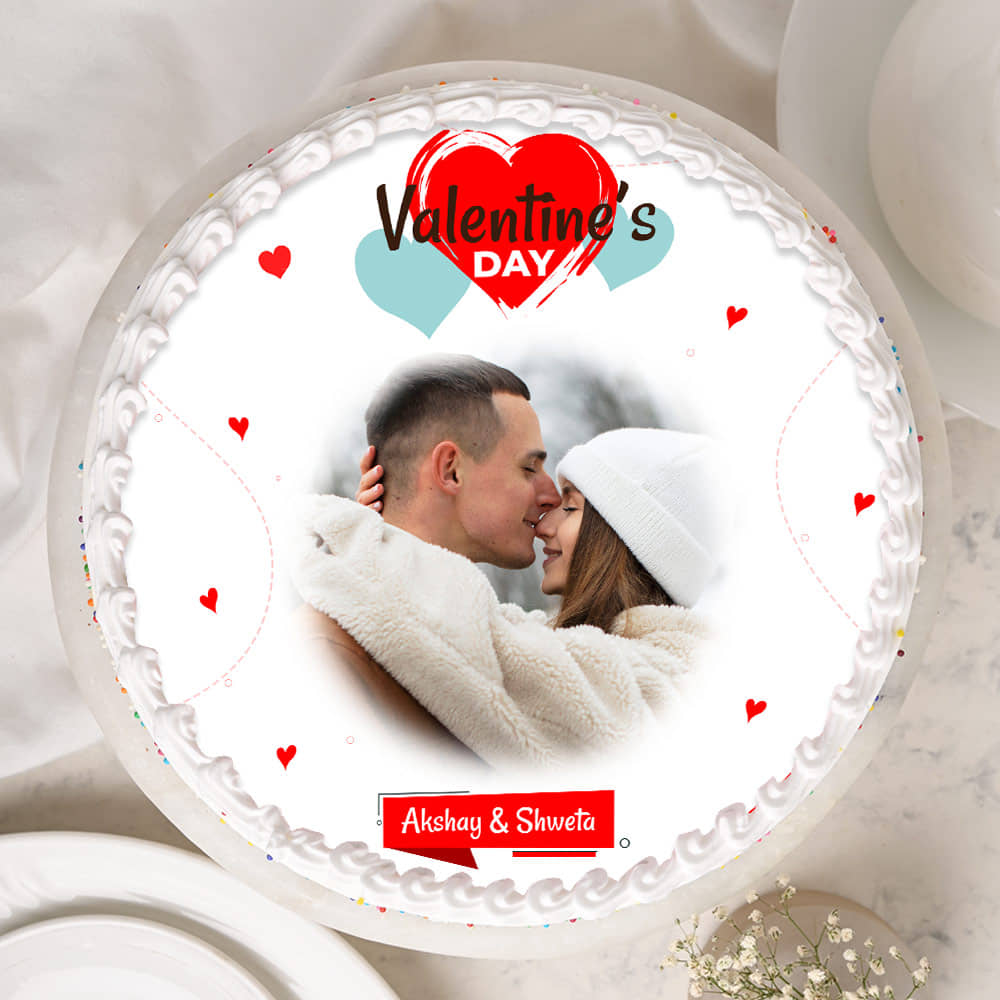 Valentines Day Photo Cake Top View of Valentines Day Photo Cake
