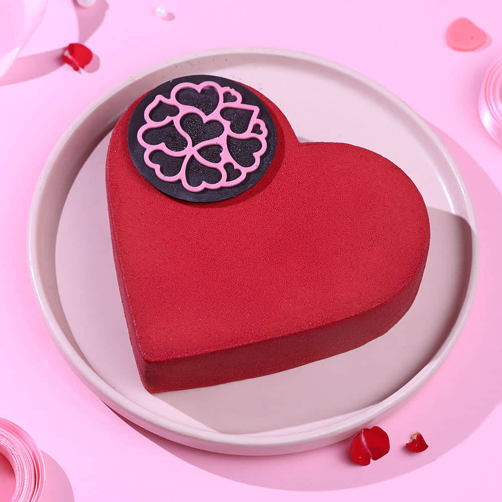 Top View of Sweet Heart Chocolate Cake