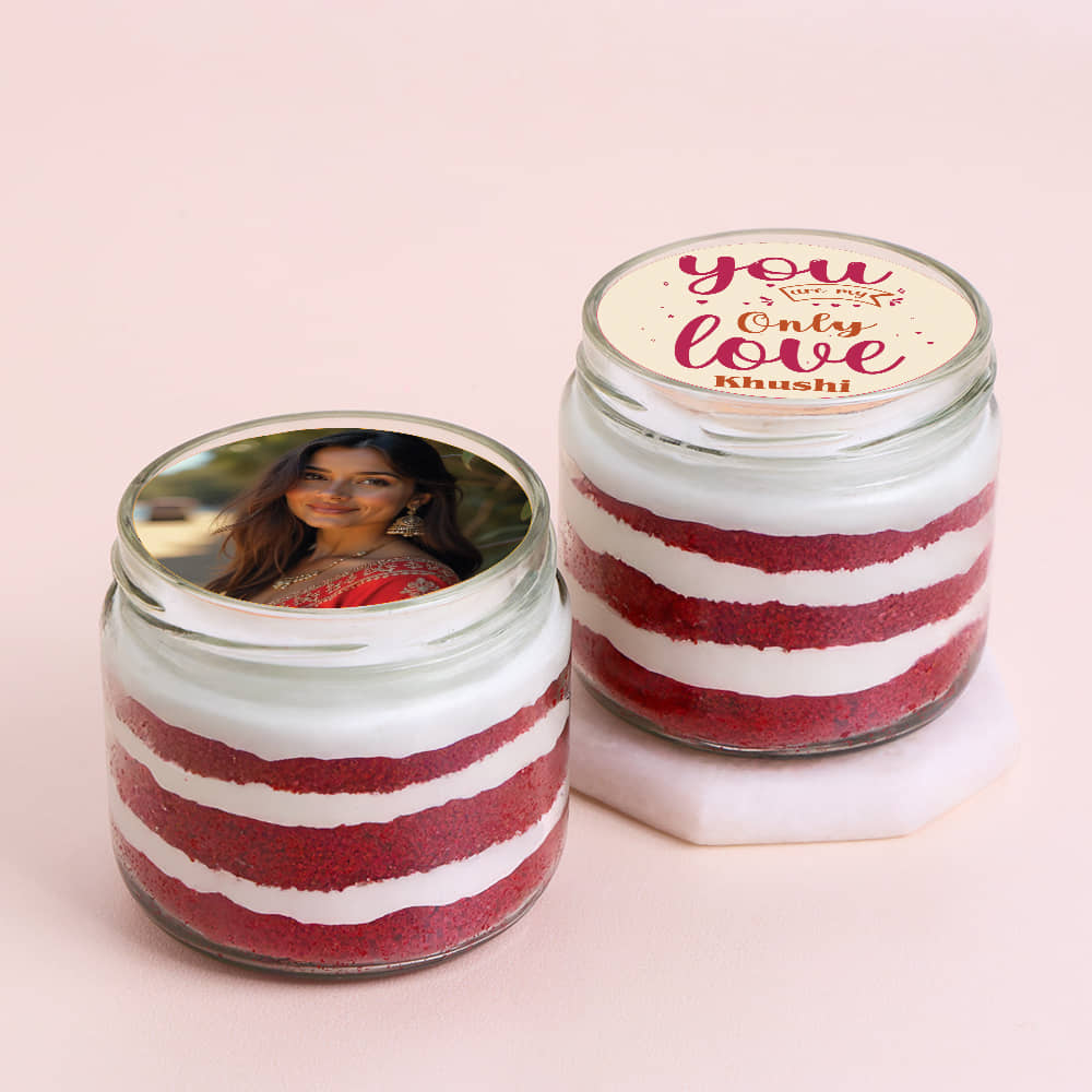 Valentines Red Velvet Photo Jar Cakes