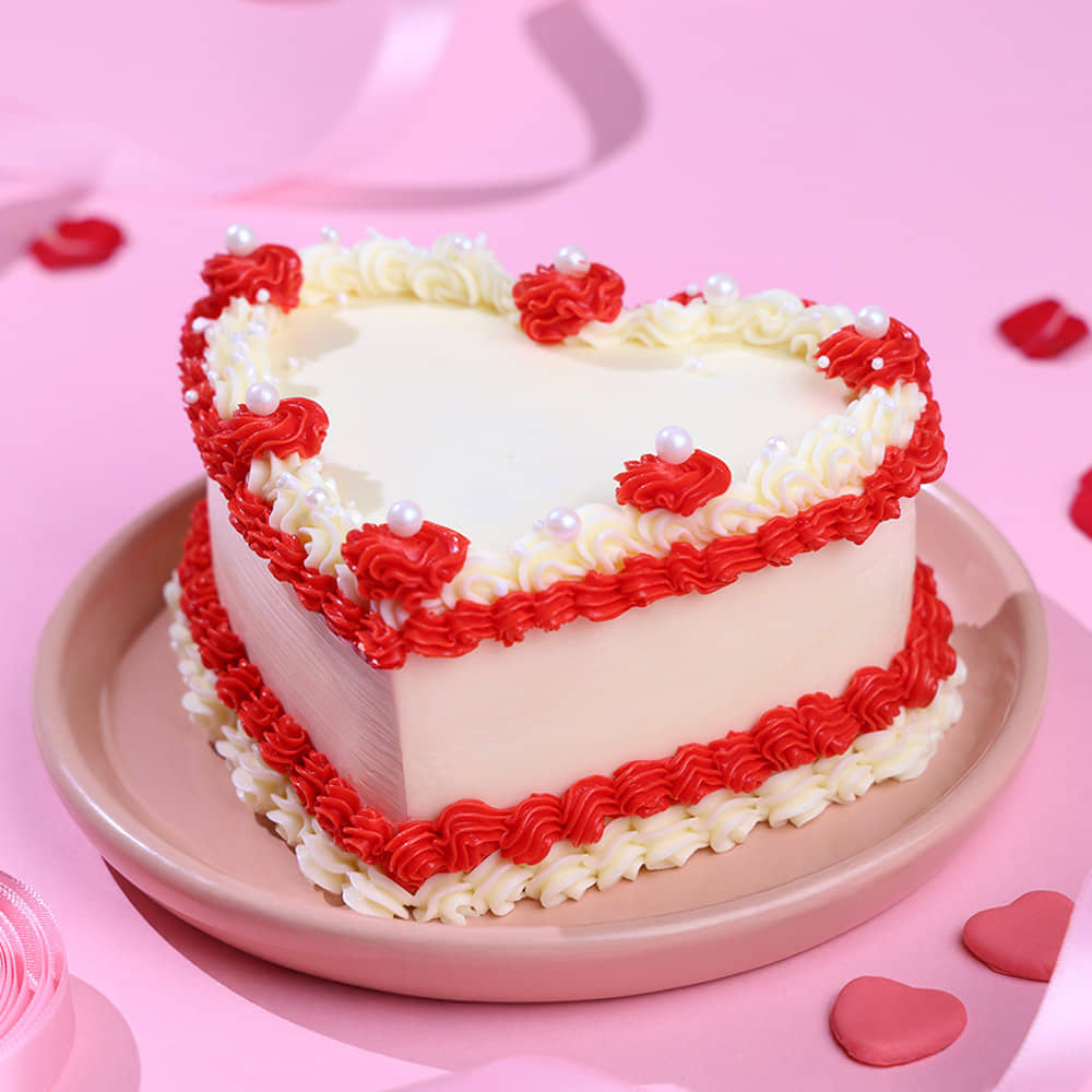 Front Angled View of Valentine's Vintage Milk Chocolate Raspberry Cake