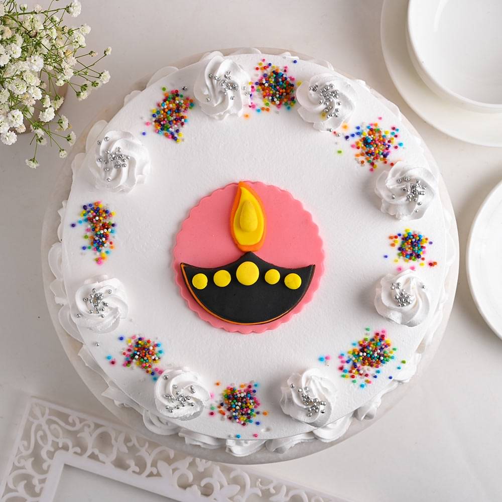 Front View of Vanilla Diwali Cake