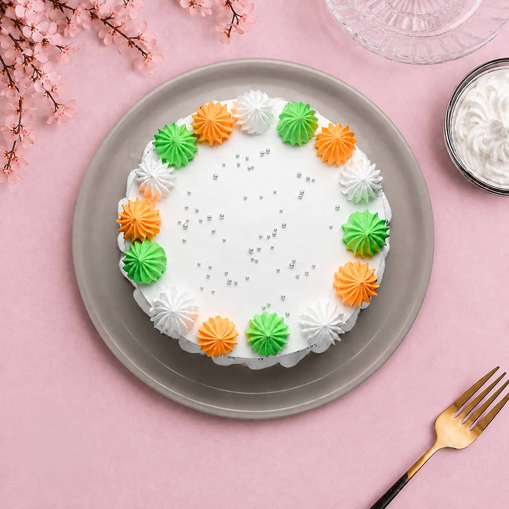 Top View of Cream Dollops Vanilla Cake
