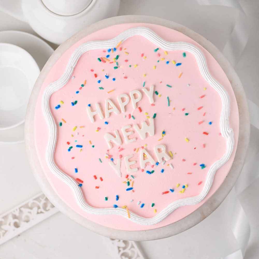 Front View Vibrant Vanilla New Year Delight Cake