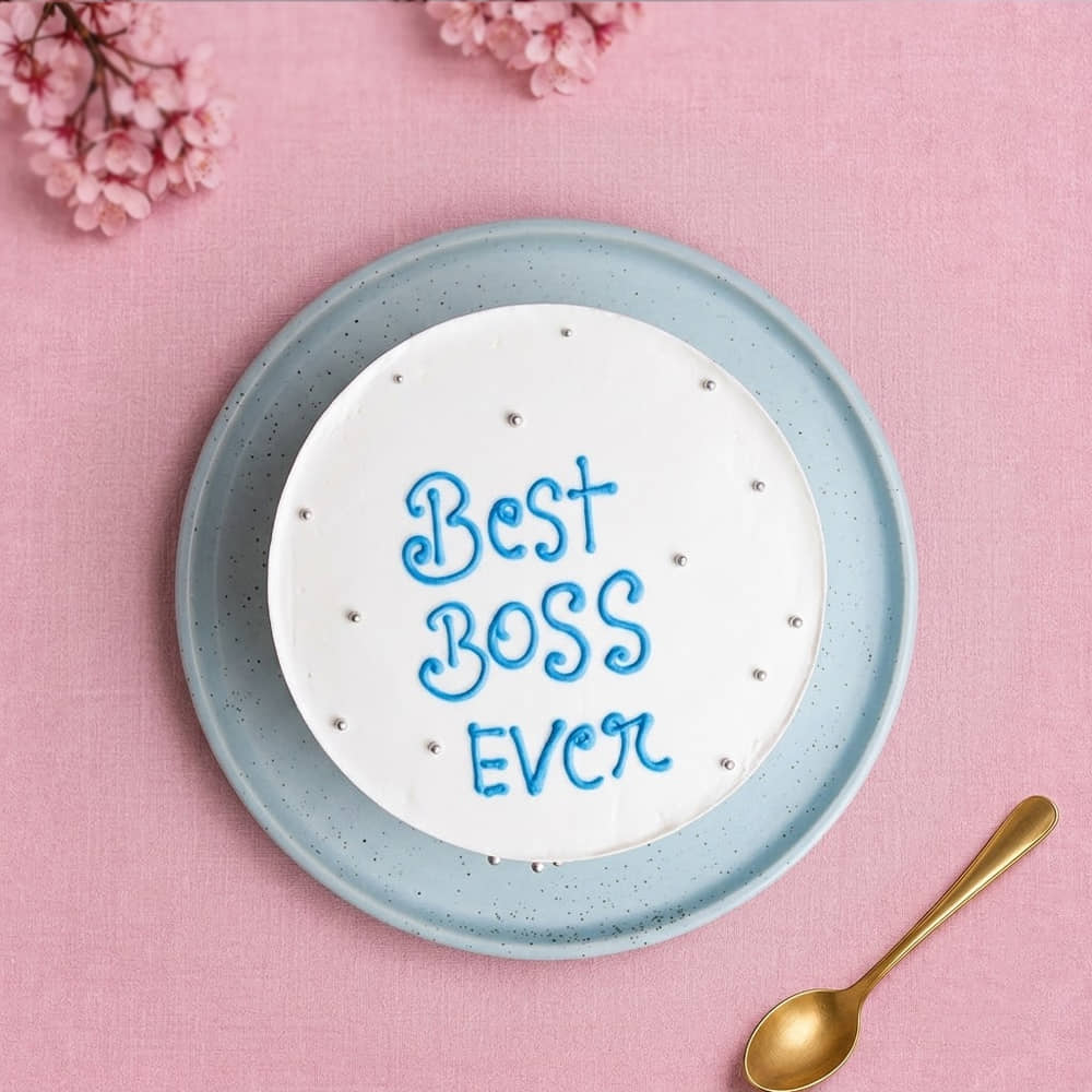 Top View of Vanilla Sprinkle Blue Boss Day Cake
